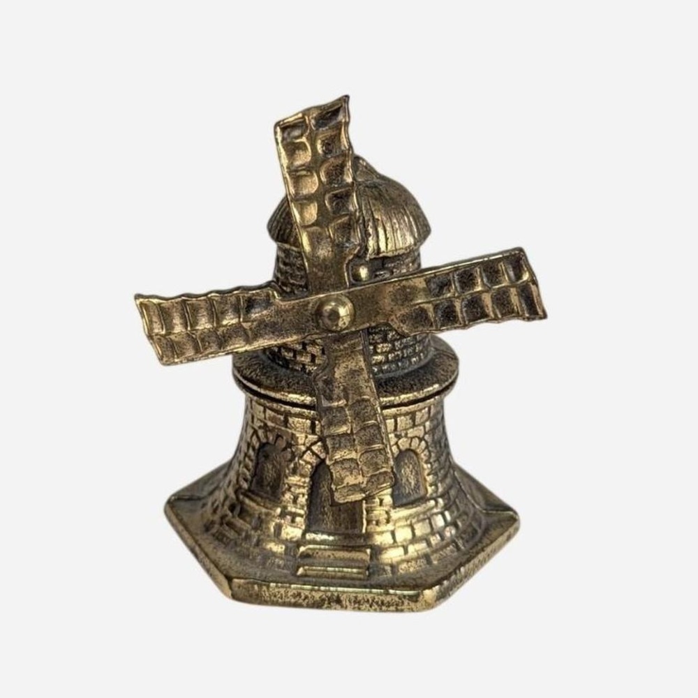 Vintage Brass Windmill Bell Made in England Spinning Sails Mid Century 3in